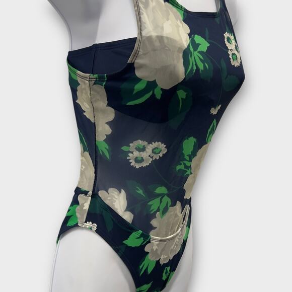 Anne Cole Sheer Blue Floral One Piece with Bandeau Size 6 - Picture 3 of 10